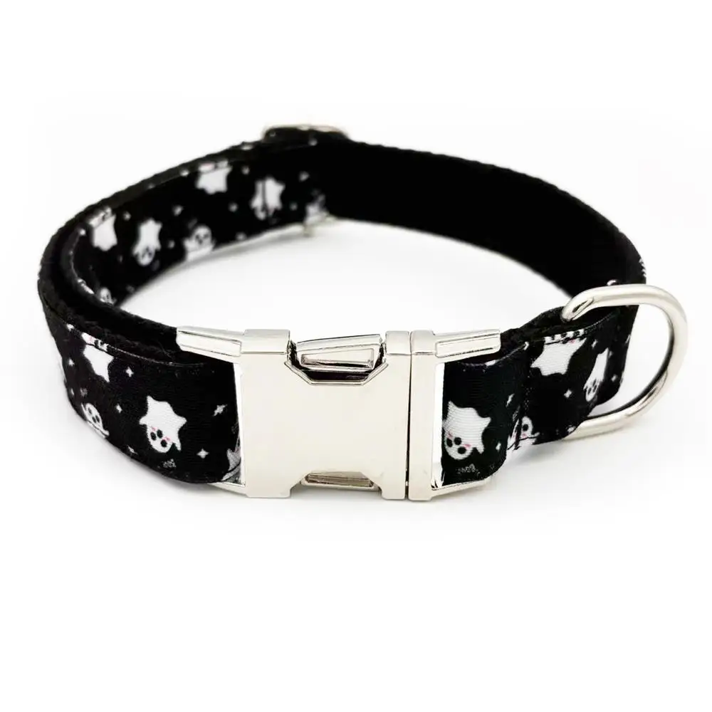 Collar de contactos con nombre personalizado para mascota, accesorio para perro con patrón de Halloween, suministro para mascotas, collares ajustables para perros fantasma - imagen 2