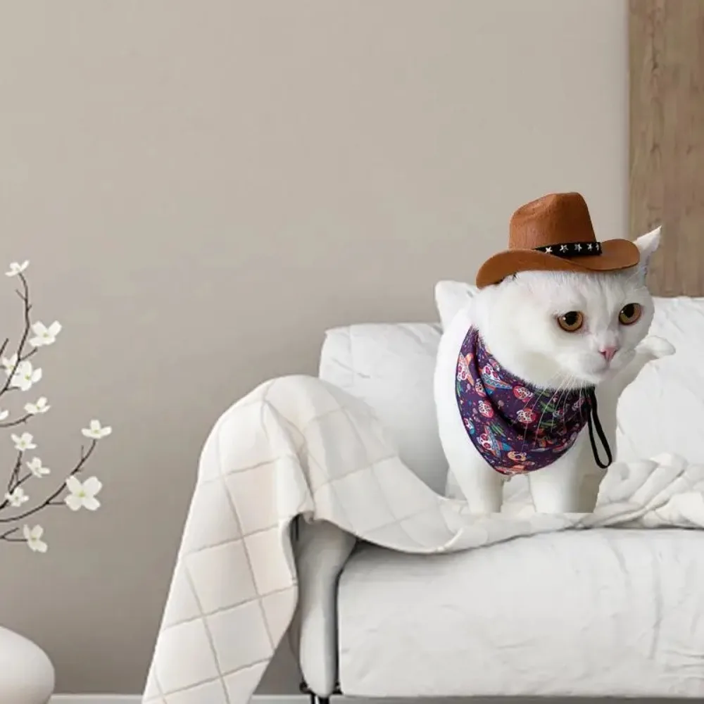Sombrero de vaquero de tela no tejida para mascotas, accesorios para fotos, suave y cómodo, correas ajustables, gorras para fiestas callejeras para gatos y perros - imagen 5