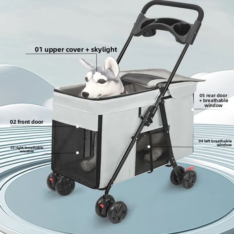 Cochecitos para mascotas para perros medianos y grandes, carrito de transporte grande plegable multifuncional para viajes al aire libre, cochecitos portátiles - imagen 2