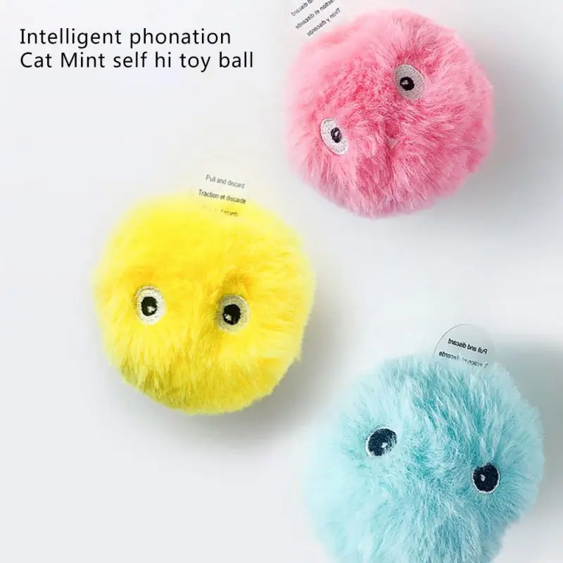 Juguetes inteligentes para gatos, Bola de sonido interactiva de felpa, juguete de entrenamiento eléctrico con hierba gatera, sonido táctil, juguete con chirrido para mascotas, suministros para gatos - imagen 4