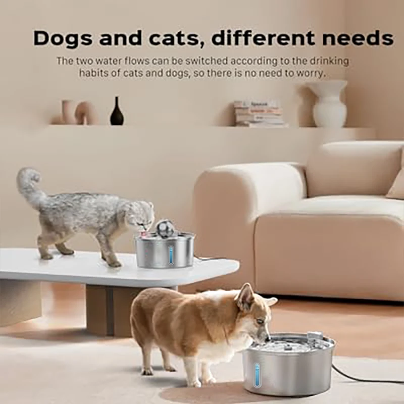 Fuente de agua con ventana de nivel de agua para mascotas, dispensador de agua de acero inoxidable de 3,2 L con bola, producto para gatos - imagen 5