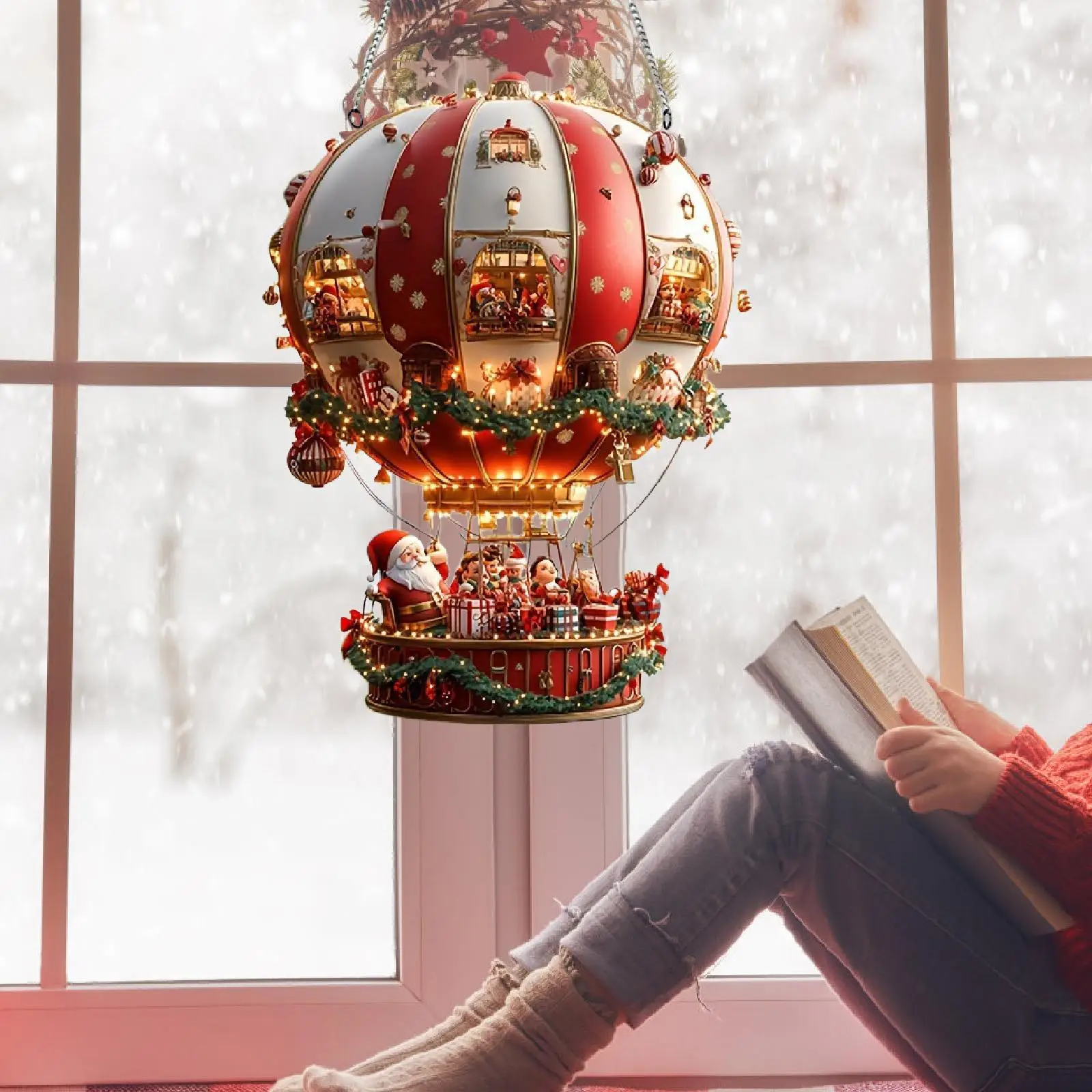 Globo de aire caliente de Navidad, adorno colgante de Papá Noel, decoración de árbol de Navidad, letrero colgante acrílico con acento para cafetería, oficina, Patio, pared y porche - imagen 3