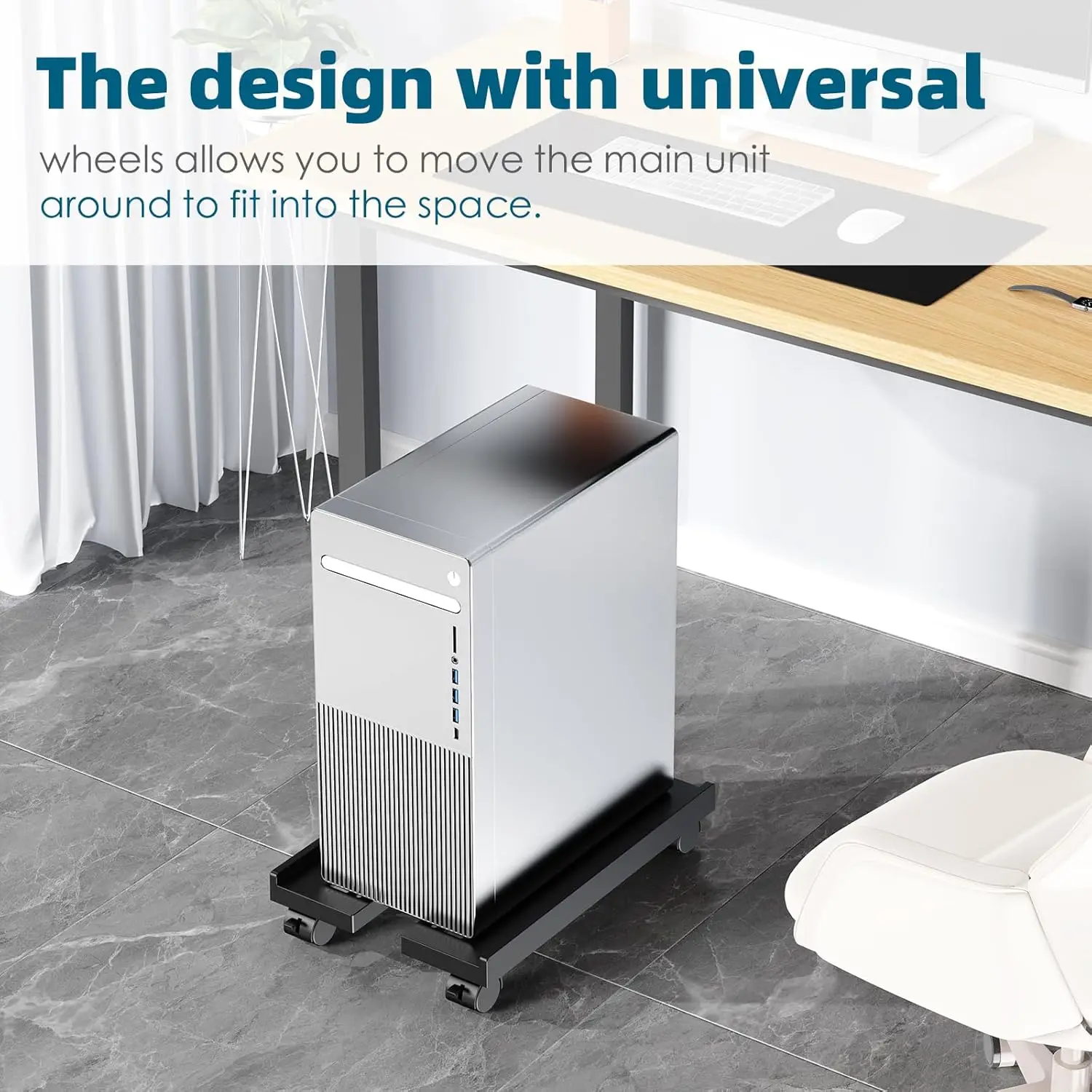 Soporte de torre de computadora ajustable, soporte de CPU móvil con 4 ruedas giratorias, soporte de CPU debajo del escritorio, carrito de piso de PC, elevador de PC - imagen 5