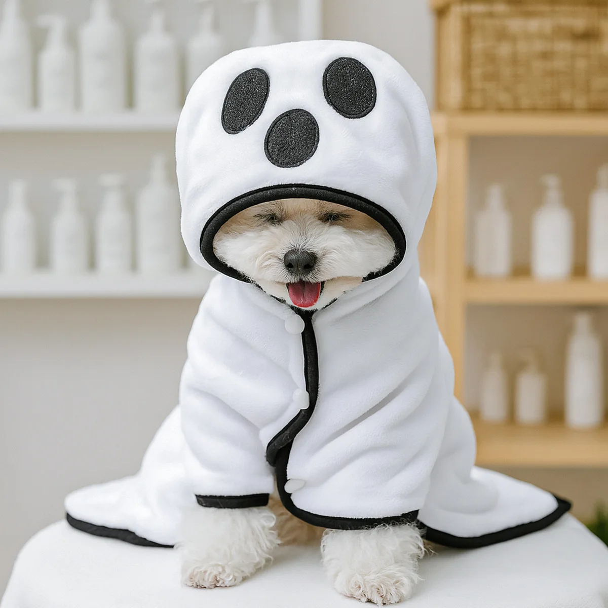 Toalla de baño con capucha para mascotas de Halloween, para perros pequeños, cachorros, Toalla de baño de secado de dibujos animados, albornoz absorbente, manta cálida, calabaza fantasma