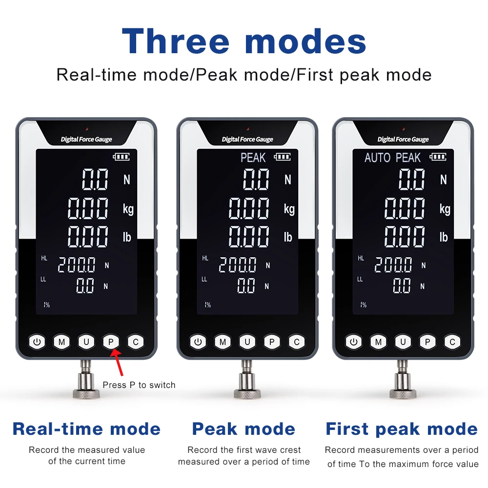 Medidor de fuerza portátil DF-200N/500N, medidor Push-Pull de pantalla grande, dinamómetro Digital, probador de tensión de empuje con 5 tipos de sondas - imagen 2