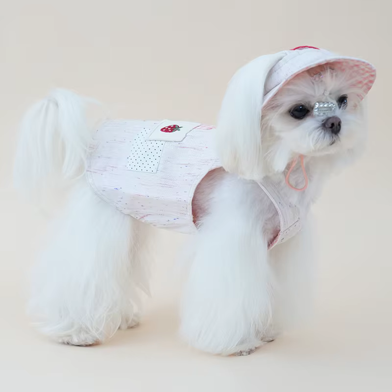 Vestido mezclilla perro pequeño verano con sombrero sol y arnés, gatos - imagen 3