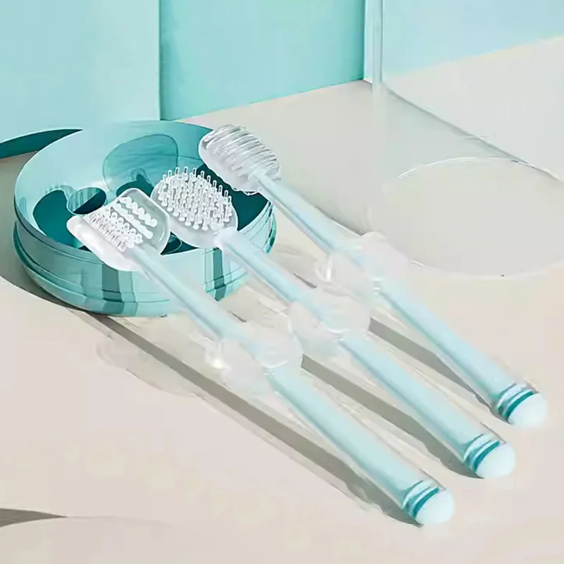 3 unids/set cepillo de dientes para mascotas, cepillo de dientes de silicona para perros de tres lados, cepillo para lengua de cachorro, suministros de limpieza de dientes para mascotas, accesorios para perros