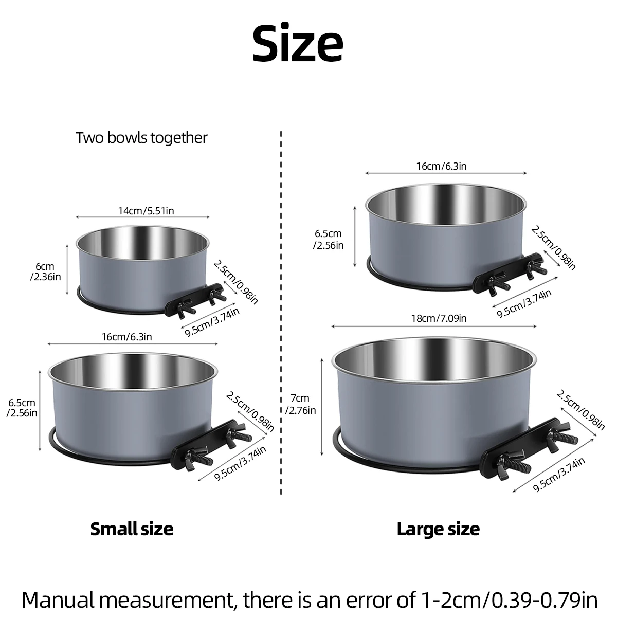 Cuenco colgante para mascotas de gran capacidad, soporte para jaula para mascotas de interior, accesorio para perros grandes y medianos, se puede ajustar la altura, 2 uds. - imagen 2