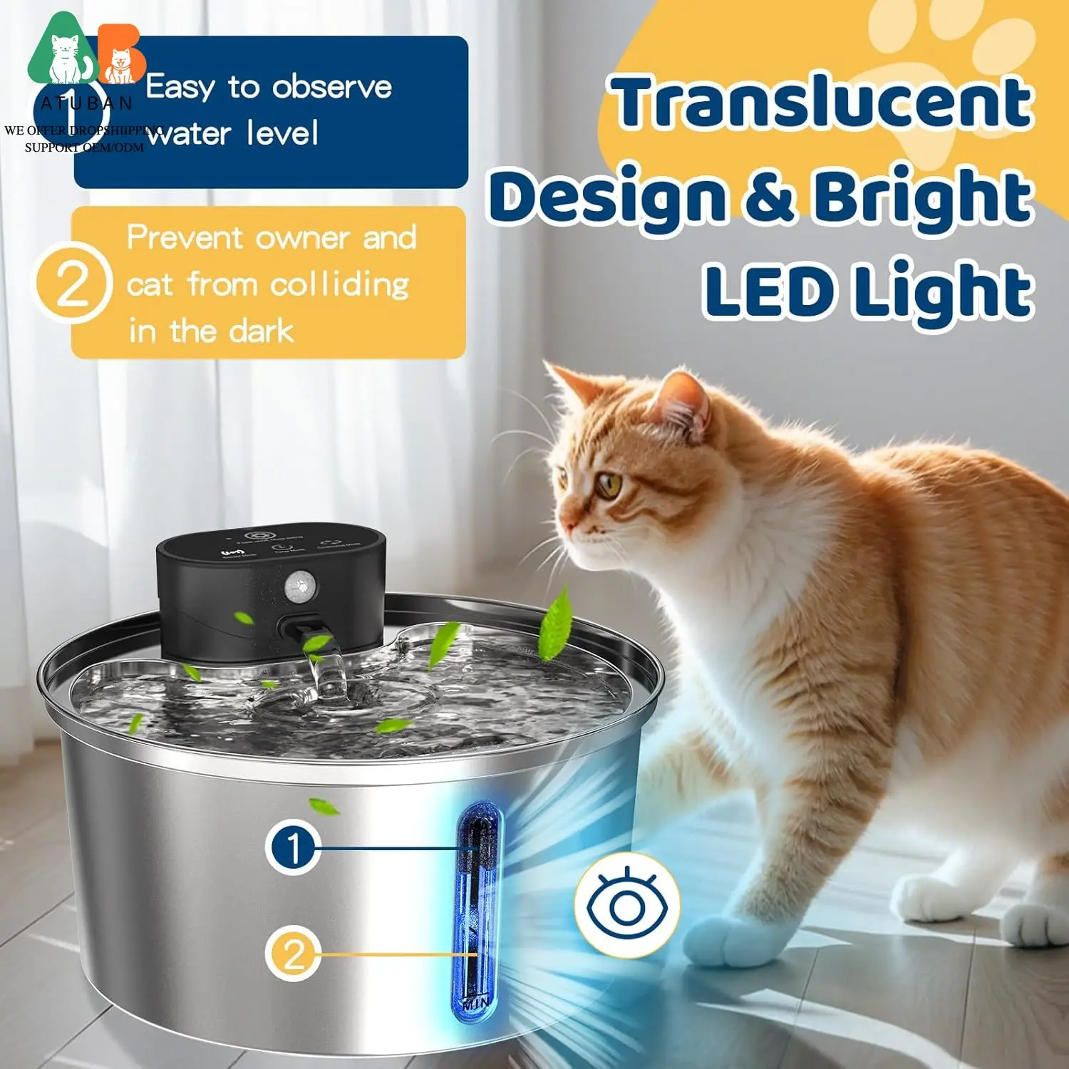Bebedero acero inoxidable para gatos - Fuente agua interior - imagen 4