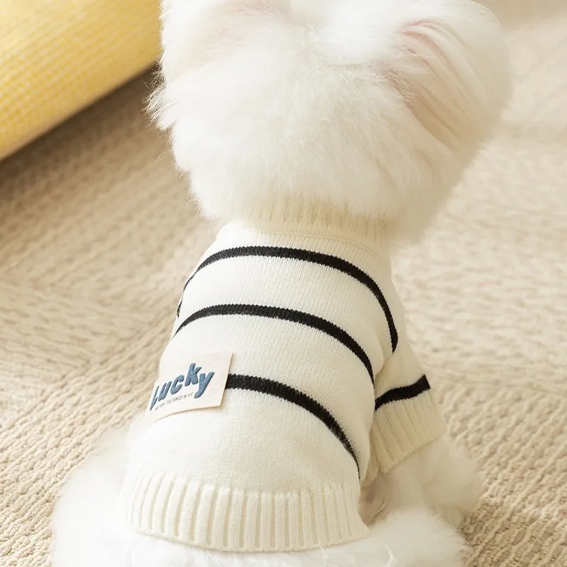 Suéter clásico a rayas para perros, ropa de invierno para perros, abrigo para cachorros, cárdigans tejidos, sudadera para perros, ropa para Bulldog Francés Chihuahua