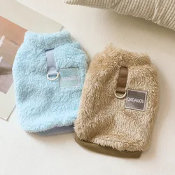 Lindo suéter cálido con capucha para perro, chaleco de felpa con anillo en D para correa, ropa suave de invierno para mascotas, mono para perros en clima frío