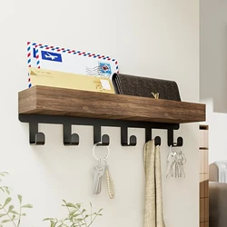 Estante de almacenamiento de montaje en pared, estante flotante de madera, soporte para plantas, carrito de ducha, soporte de organización cosmética, perchas para llaves, llave de decoración del hogar