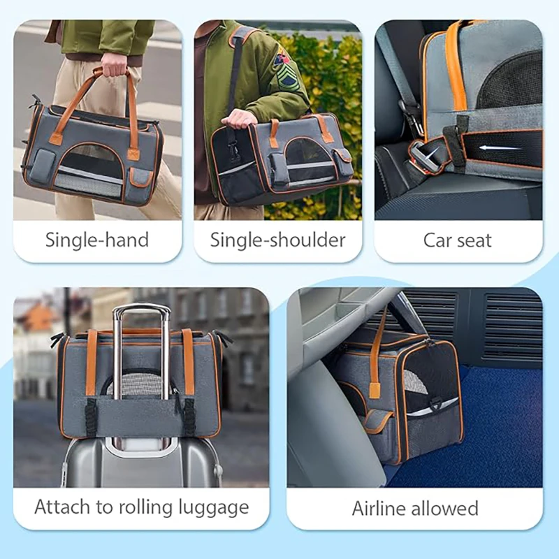 Bolsa transportadora para perros y mascotas, diseño anticolapso, múltiples bolsillos de almacenamiento, bolso de viaje para gatos medianos, cachorros, conejos y otros S - imagen 5