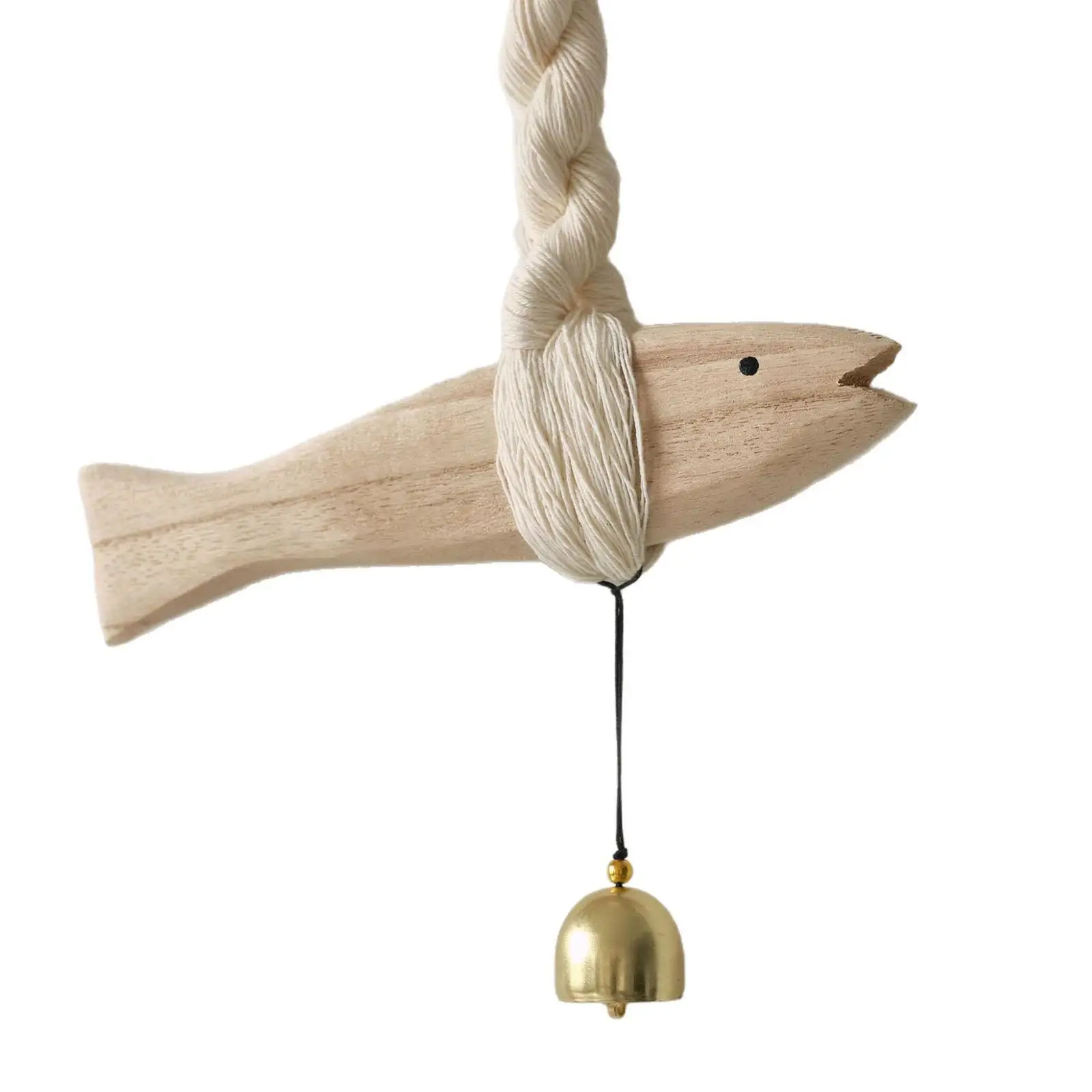 Wooden Fish Doorbell Hanging Chimes Hand Carved Charm Vintage Decorative Fish Windchime for Yard Garden Home Outdoor Gift