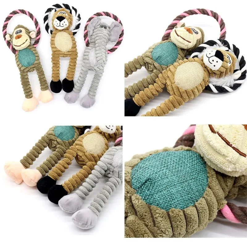 Juguetes de peluche para perros, juguete de animales chirriantes para mascotas, resistente a mordeduras, juguete para masticar dientes limpios, suministros para mascotas, juguetes interactivos, mono Elepant de León - imagen 2