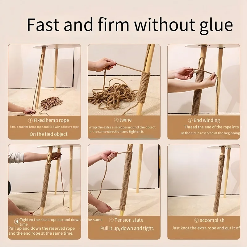 Cuerda de Sisal Natural de 65 pies/164 pies, protectores contra arañazos para gatos, cuerda para rascar árboles, juguete DIY, garra para pata, Protector de muebles, poste para rascar - imagen 3