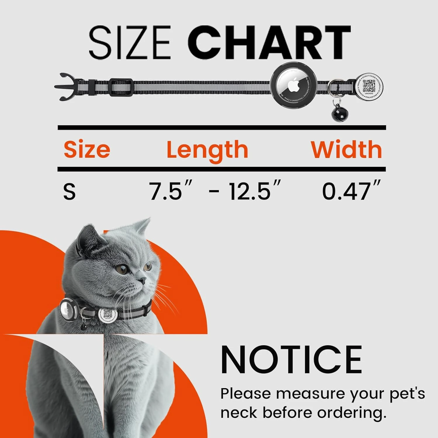 Collar reflectante para gatos Airtag, transpirable ligero con estuche Airtag para rastreador GPS y etiqueta de identificación QR, collar para perros pequeños para gatos y gatitos - imagen 5
