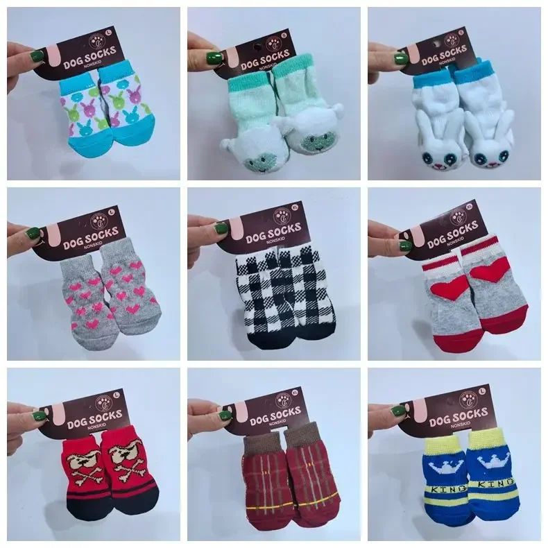 Calcetines multicolores para Navidad, Halloween, perro, mascota, alce, envoltura de inmersión, pegamento para manchas, calcetín para perros y mascotas - imagen 5
