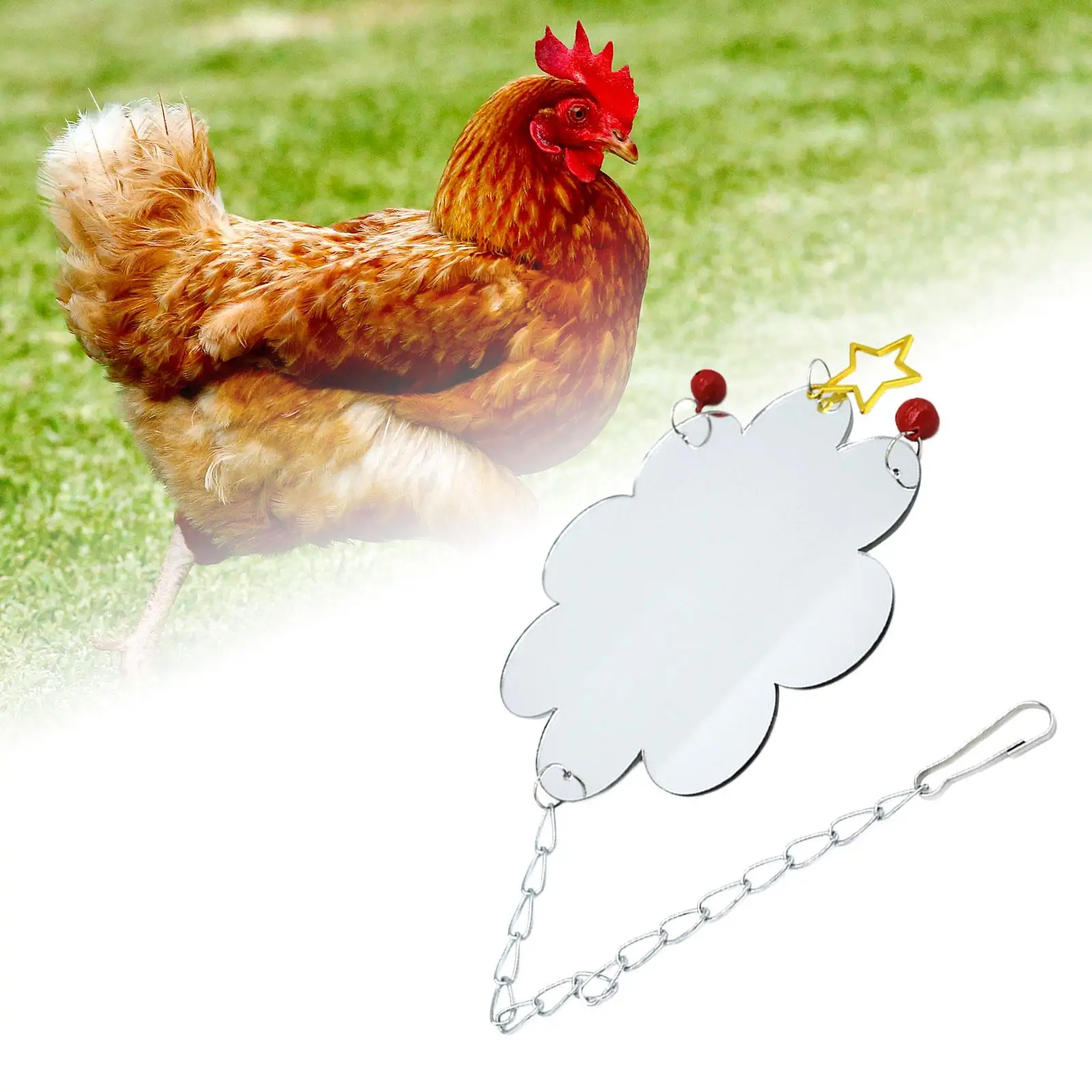 Juguetes de espejo de pollo colgante de acrílico con campanas, accesorios de jaula de pájaros, juguete interactivo de pollo para gallinero, suministros para aves - imagen 3