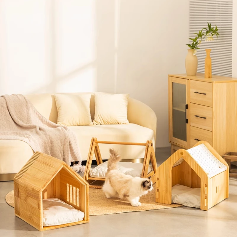 Casa de madera para perros de interior, nido Simple para perros pequeños y gatos, accesorios para muebles, producto para mascotas medianas, ventilación a prueba de humedad - imagen 2