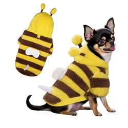 Ropa para mascotas para cachorros, disfraz de felpa estilo abeja, ropa para gatos y mascotas, ropa cálida de felpa para otoño e invierno, ropa para perros pequeños