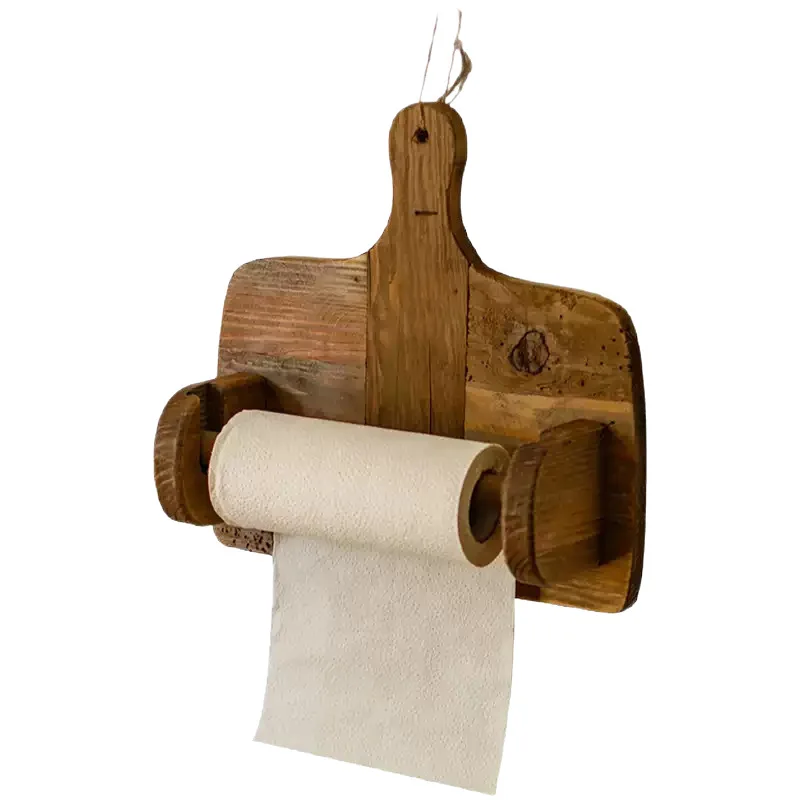 Soporte para papel de cocina de madera montado en la pared, organizador colgante en rollo debajo del gabinete, soporte para papel de cocina, estante dispensador de toallas de cocina - imagen 5
