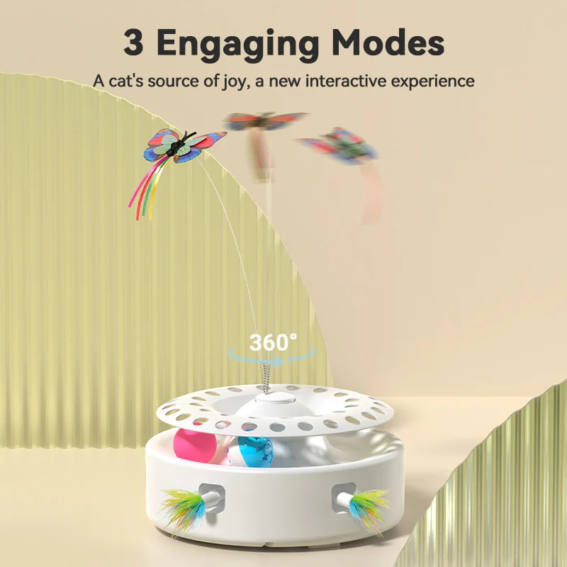 ROJECO-juguete automático para gatos 3 en 1, mariposa eléctrica, juguete para burlas, bolas de pista, pluma de emboscada, juego interactivo divertido de juguetes para mascotas, suministro para gatos - imagen 2