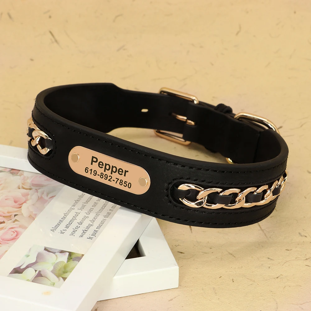 Collar de cuero con placa identificativa para perros - Nombre grabado - imagen 2