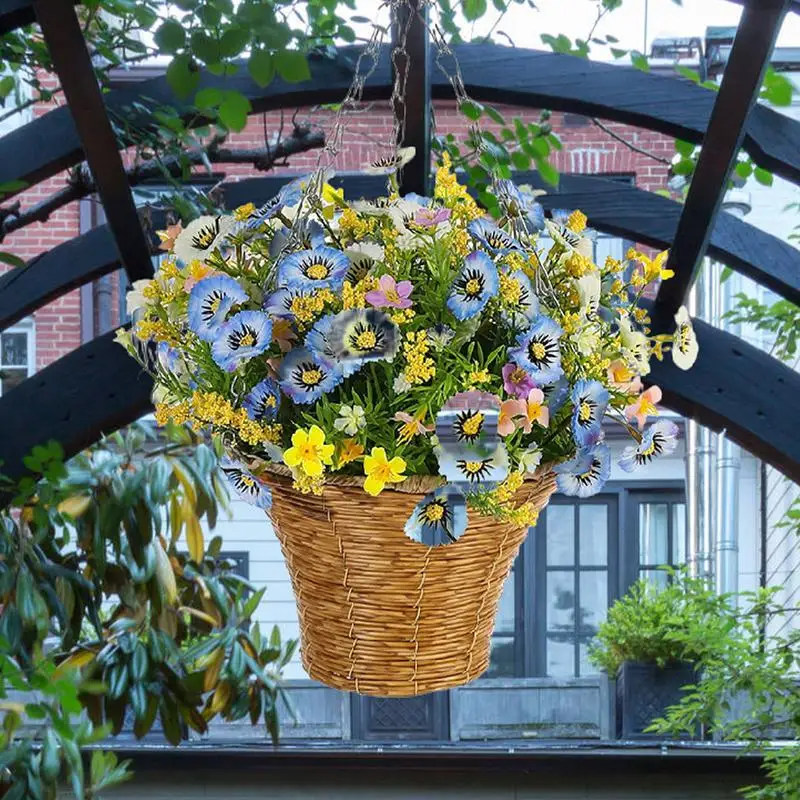Flor Artificial colgante, cesta de pared de flores artificiales, flor colgante falsa para boda, decoración de fiesta en casa al aire libre - imagen 3