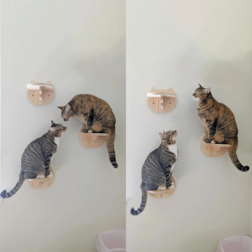 Estante montado en la pared para gatos, muebles de madera para mascotas, perchas en forma de cara para escalar y saltar, cama para dormir para gatos de interior, 1 unidad - imagen 5