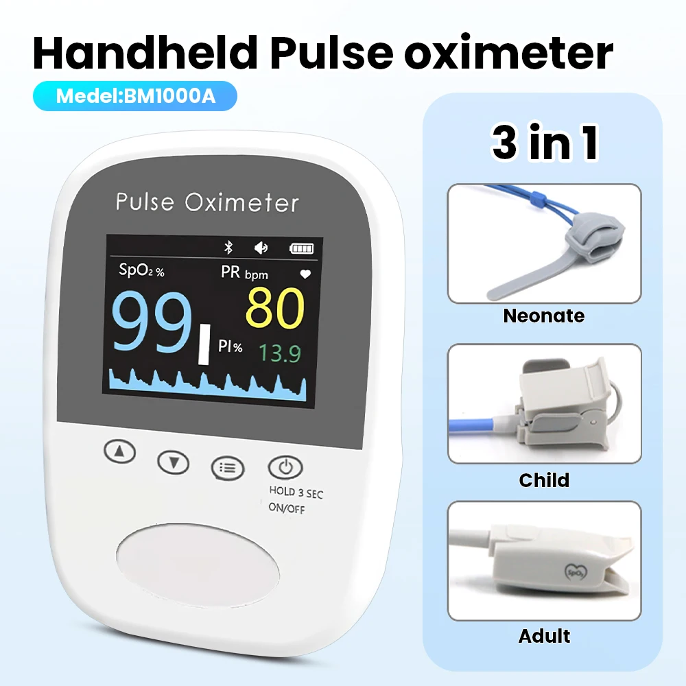 Oxímetro de aplicación Bluetooth 3 en 1, oxímetro de pulso neonatal para niños y adultos, Monitor de estado de oxígeno en sangre SPO2 - imagen 2