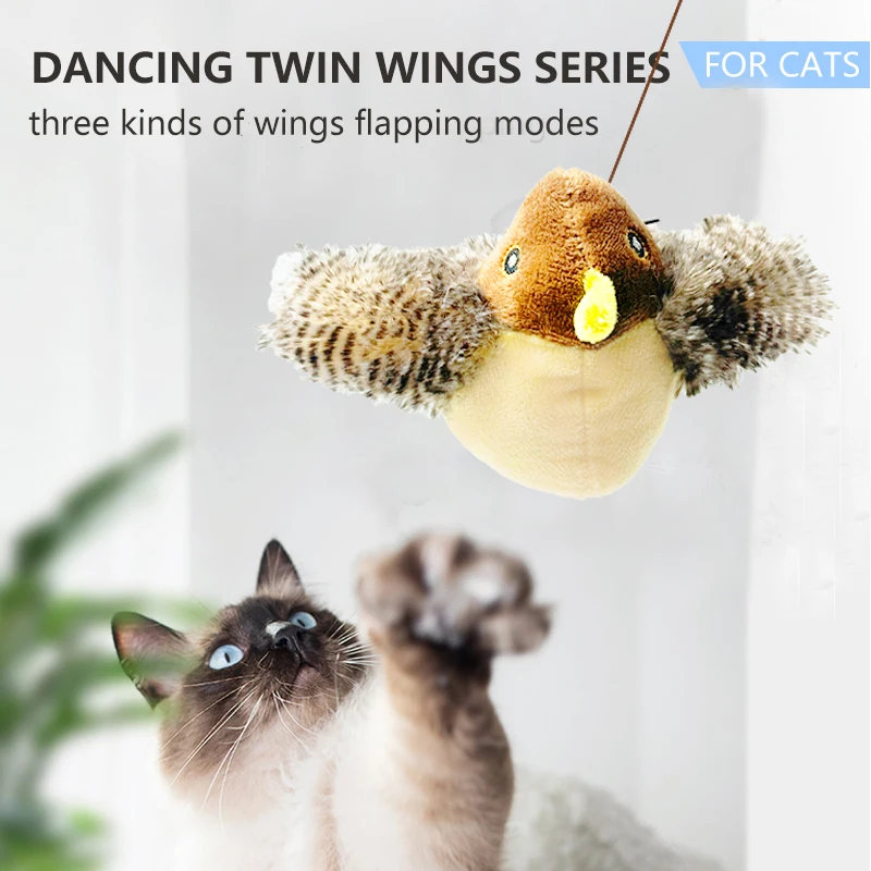 1 unidad de juguete con sonido para pájaros, juguetes de plumas para gatos, juguetes interactivos de plumas para gatos con sonidos, juguetes con sonido, pájaro de Cricket - imagen 3