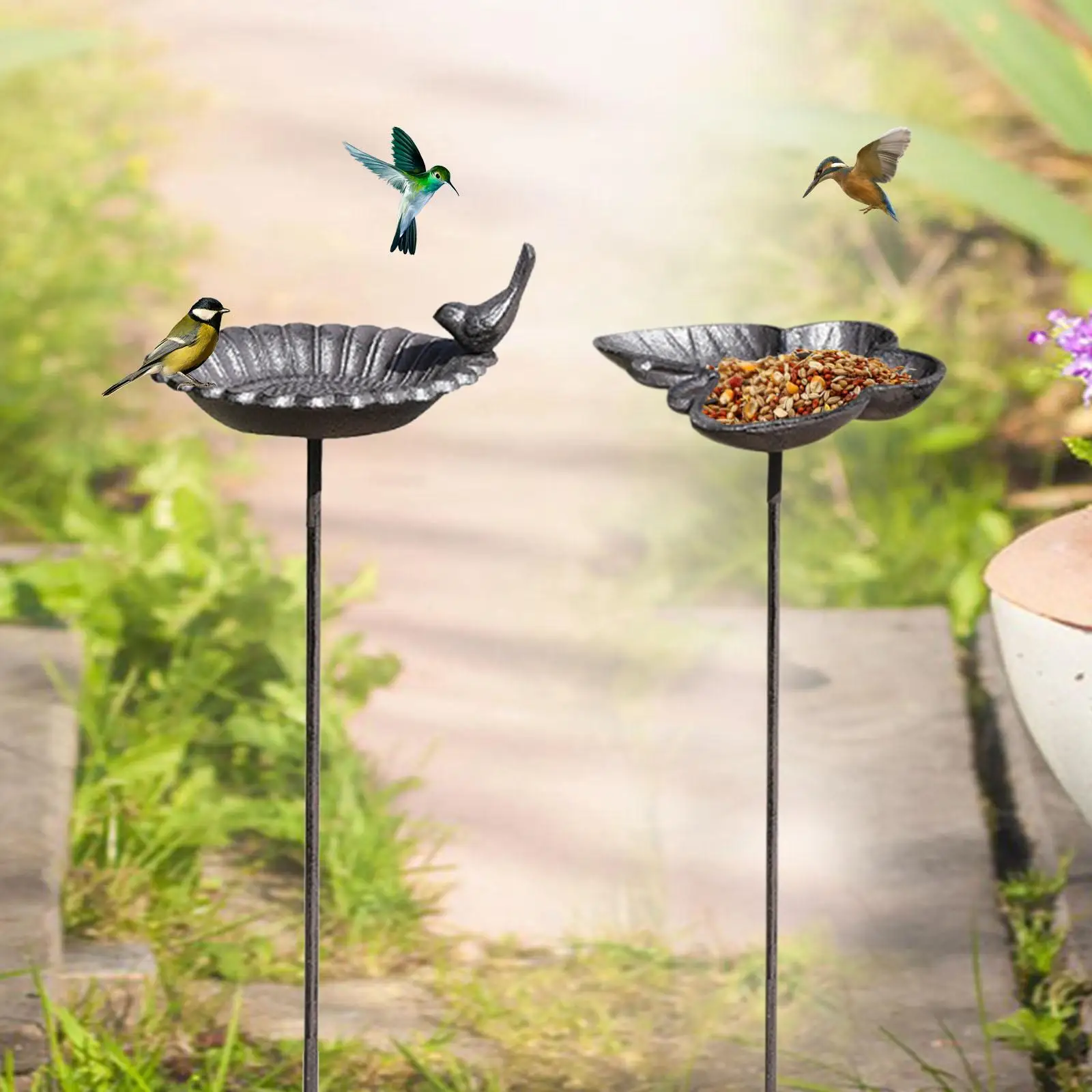 Bebedero y baño para pájaros de jardín – Hierro resistente intemperie