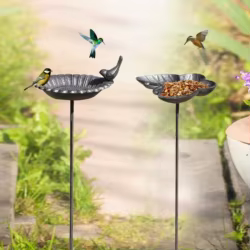 Bebedero y baño para pájaros de jardín – Hierro resistente intemperie