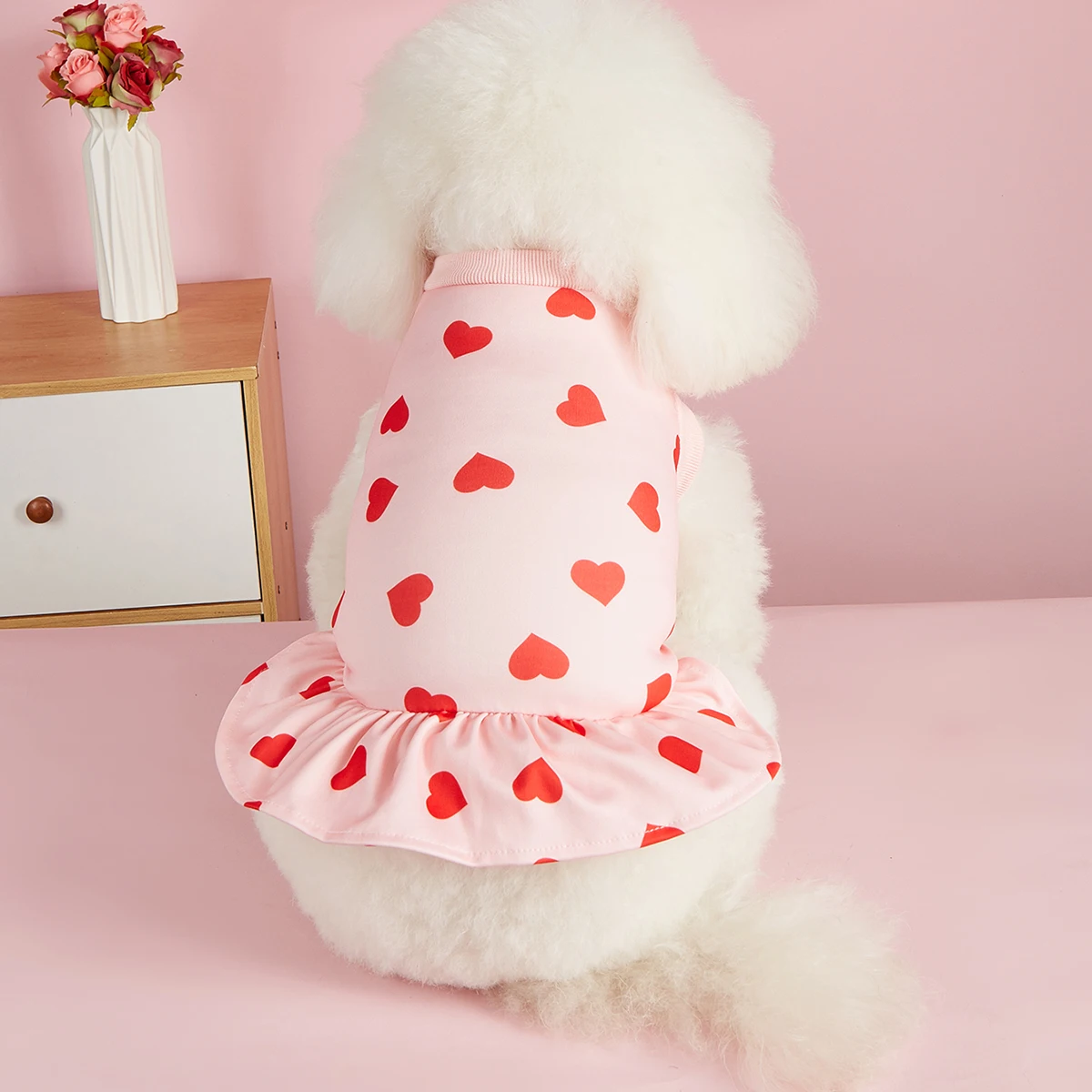 Vestido de sudadera para perro, ropa para el Día de San Valentín, jersey de estilo informal, falda de tul cómoda con patrón de corazón rosa para vacaciones para niña - imagen 2