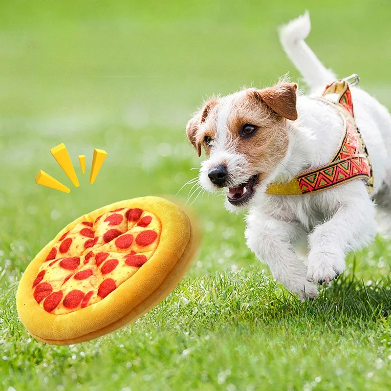 Juguete chirrido de lana para mascotas, suministros interactivos para perros, cachorro, juguete de molienda de dientes resistente al masticable para interiores, productos de juego para perros con forma de Pizza - imagen 2