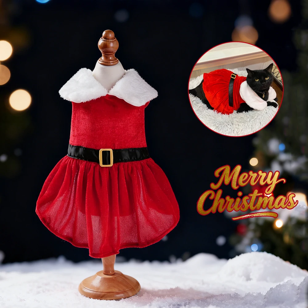 Vestido de Navidad para Gato, bonitos trajes de Papá Noel para gatos pequeños y medianos, falda para perros, vestido de Festival, disfraz de Sphynx, regalos de fiesta