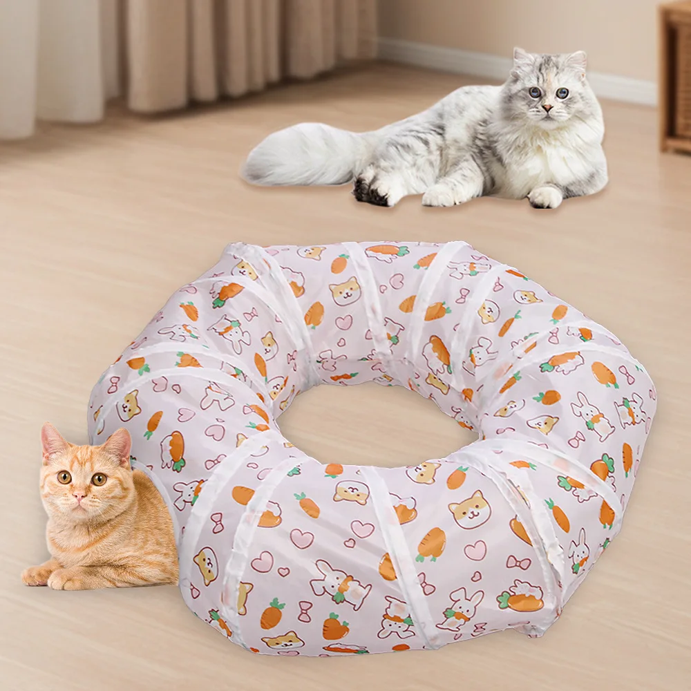 Túnel de zanahoria, suministros para mascotas, túnel de juego de paso redondo, túnel plegable para gatos, juguetes para gatos, barril de taladro transpirable interactivo - imagen 3
