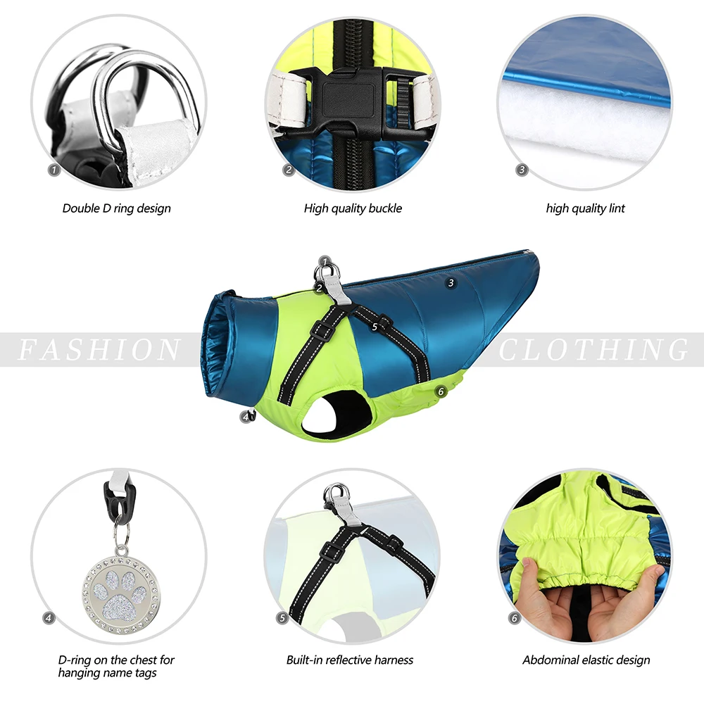 S-6XL chaqueta cálida de invierno para perros, ropa impermeable, abrigo para perros grandes, chaleco con arnés para perros pequeños, medianos y grandes, Bulldog Francés - imagen 3