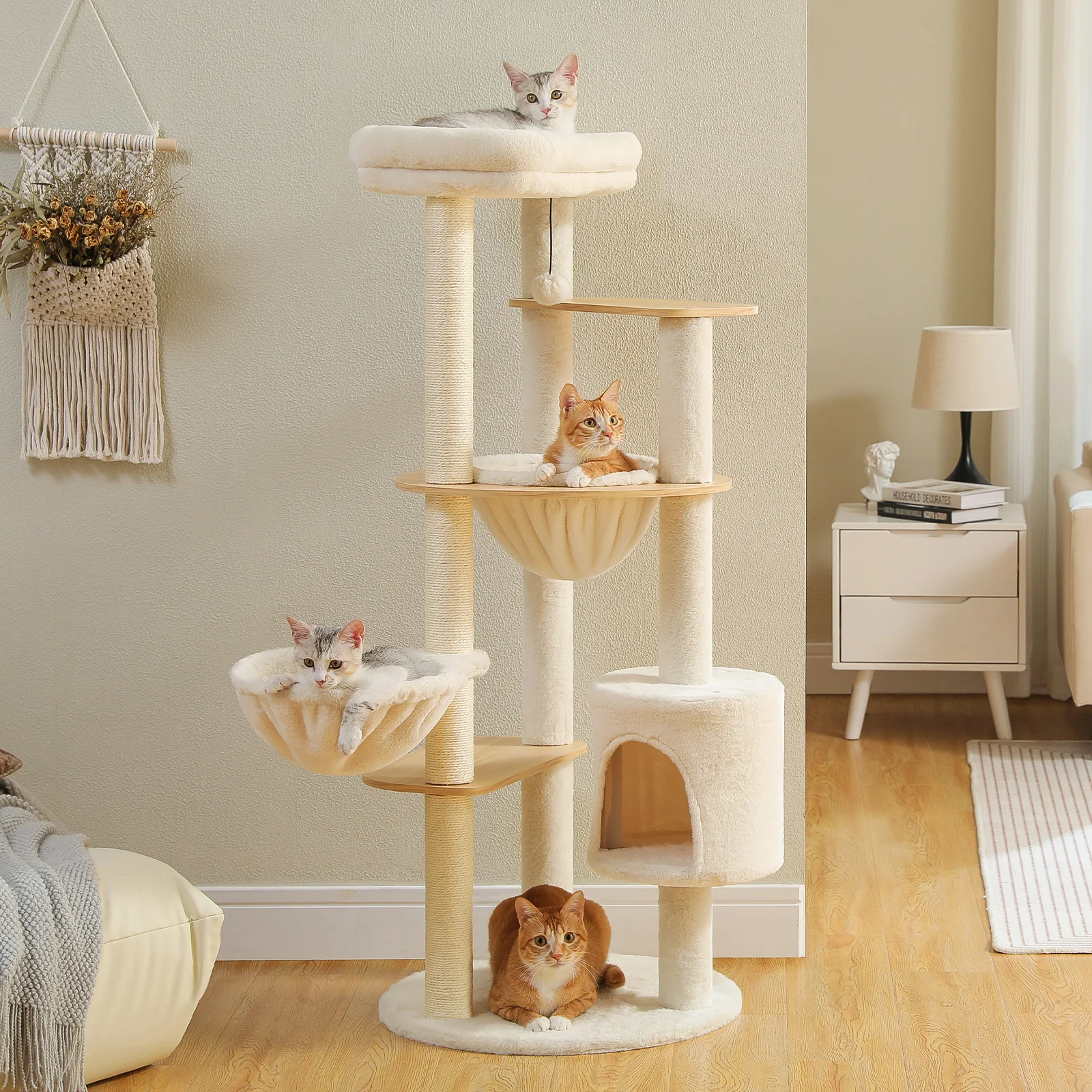 Árbol para gatos de varios niveles con postes rascadores de Sisal, hamaca Condo acogedora, camas de felpa, torre grande para gatos, muebles de interior para gatos, juguetes para gatos - imagen 2