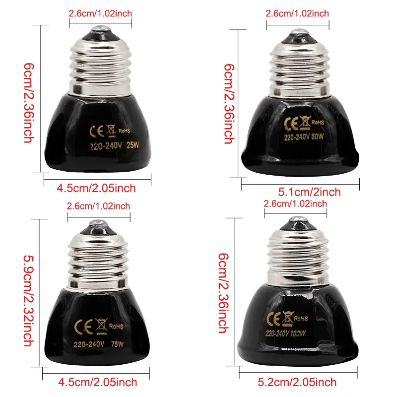 Lámpara calefactora E27 para mascotas, emisor de cerámica, Bombilla de calor, Mini lámpara infrarroja para reptiles, 25/50/75/100W - imagen 5
