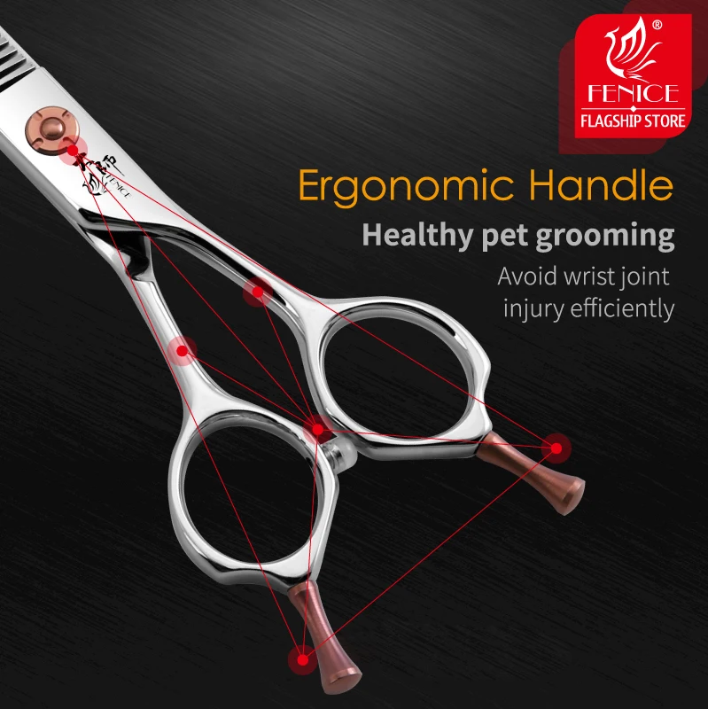 Fenice-Tijeras profesionales de acero japonés para mascotas, Kit de aseo para perros, recto, curvo, más delgado, grueso y esponjoso, 7 pulgadas - imagen 5
