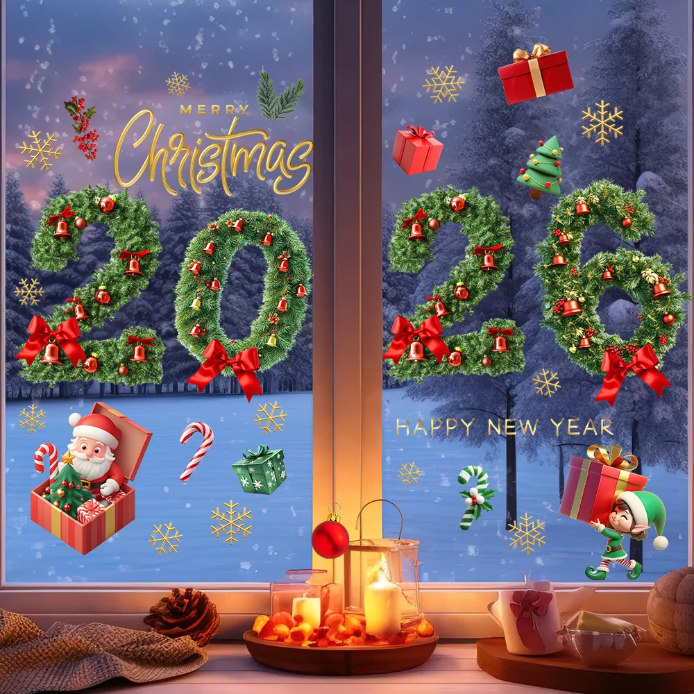 2026 pegatinas navideñas para ventana 3D Santa muñeco de nieve alce copo de nieve Feliz Navidad fiesta en casa decoraciones navideñas regalo de Año Nuevo - imagen 2