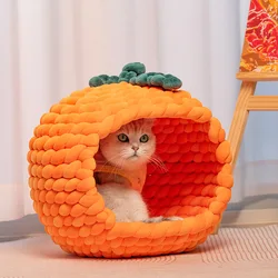 Casa tejida a mano para gatos – Cama suave semicerrada colorida
