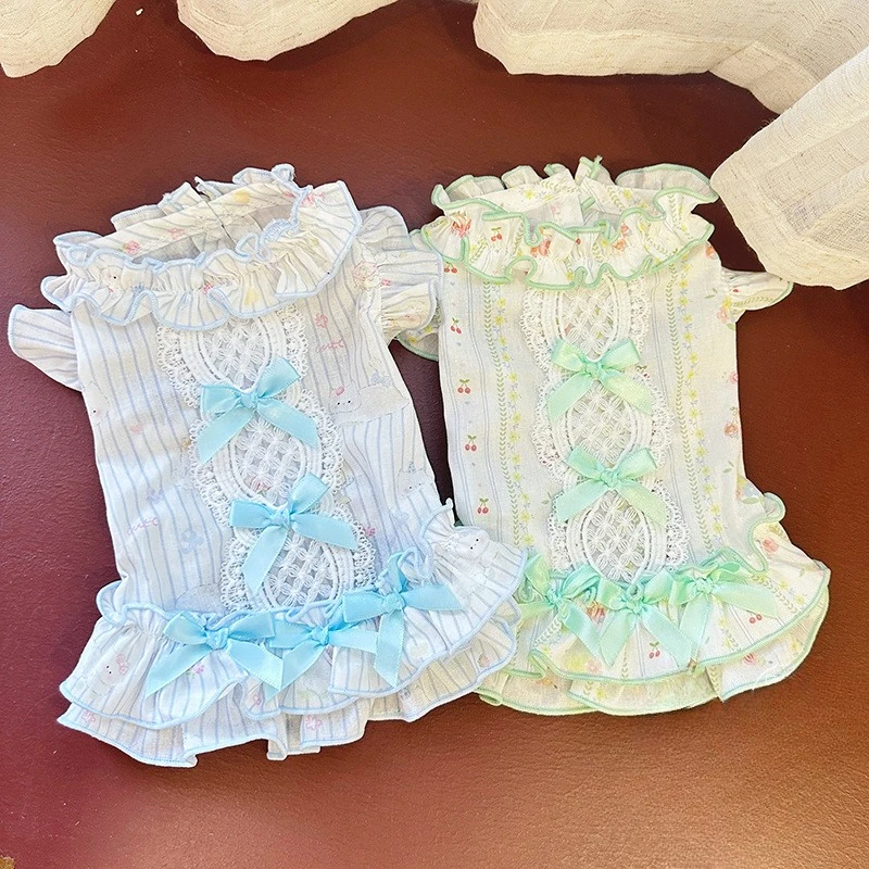 Vestido con cuello de encaje para mascotas, chaleco con lazo bonito, vestidos de princesa frescos para perros pequeños, ropa para cachorros