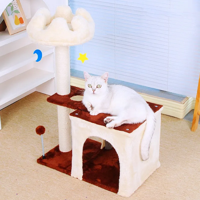 Árbol rascador de madera para gatos con sisal, área salto y casa - imagen 4
