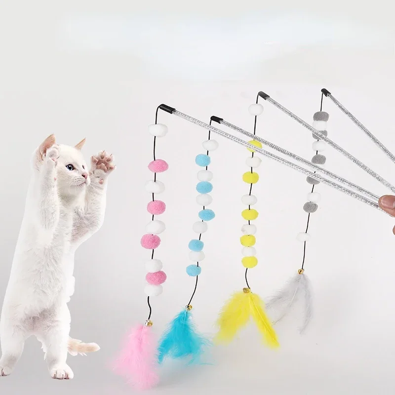 1/2 Uds. Juguetes para gatos, palo interactivo, juguetes de plumas para gatitos, juego duradero, pelota de peluche, suministros para mascotas, palo divertido para ejercicio para gatos - imagen 2