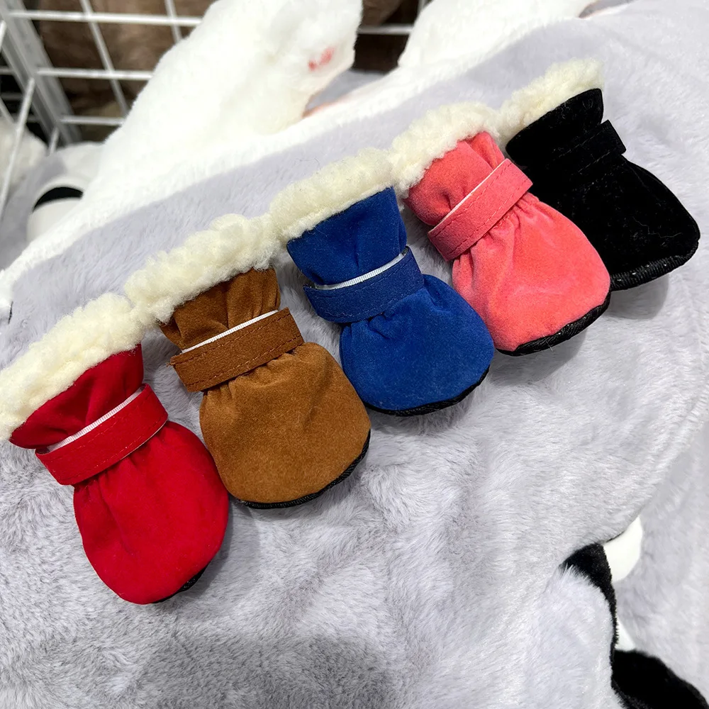 Botas impermeables para perros de invierno, zapatos de nieve antideslizantes gruesos y cálidos para perros y gatos pequeños y medianos, forro de felpa con suelas antideslizantes, 4 Uds. - imagen 3