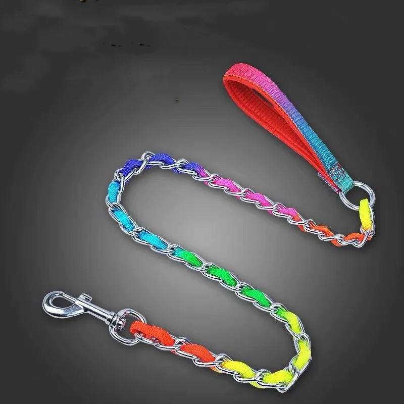 Collar de arcoíris para perro mascota con juego de correa, macramé P ajustable para mascota, correa trenzada para perro, cadena de acero, collares de estrangulación de entrenamiento - imagen 2