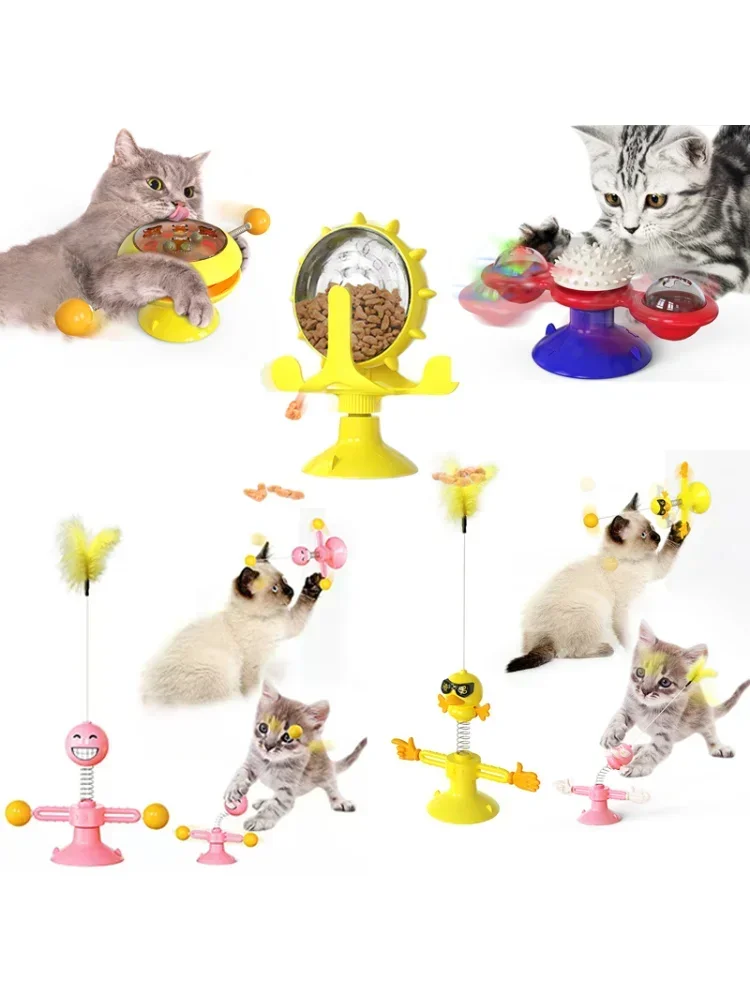 Juguete divertido para gatos, molino de viento giratorio con bola LED y cepillo de pelo para rascar hierba gatera, entrenamiento de inteligencia, ventosa, juguete giratorio para gatos - imagen 3